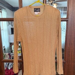 Rochelle California  Metallic Knit Top Long Sleeve Pointelle Ribbed Vintage L